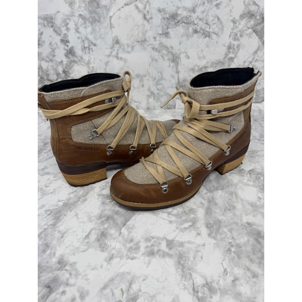 Merrell Chateau Mid Lace Polar Waterproof Boots Brown Leather Felt J004422 8 - Picture 2 of 9